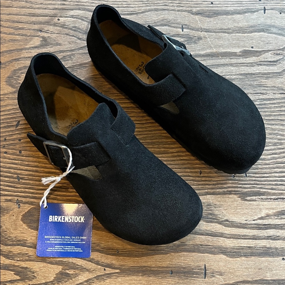 Birkenstock London Black Suede / leather Buckle shoes size 7-7.5